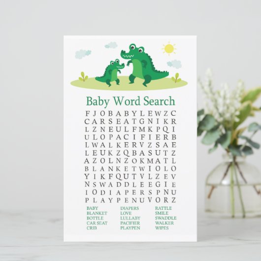 Baby shower Word-zoekspel met automatische alligat (Staand voorkant)