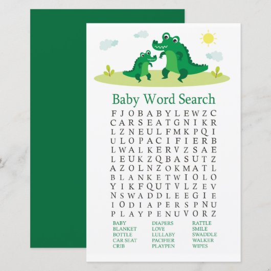 Baby shower Word-zoekspel met automatische alligat (Voorkant / Achterkant)