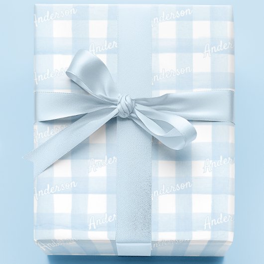 Baby shower Wrapping Paper Boy Light Blue Gingham Cadeaupapier