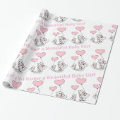 Baby Shower Wrapping Paper Cat Pink Hearts Cadeaupapier (Uitgerold)