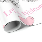 Baby Shower Wrapping Paper Cat Pink Hearts Cadeaupapier (Rol Hoek)