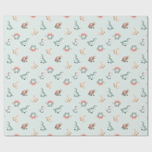 Baby Shower Wrapping Paper Mixed Dinosaur Pattern Cadeaupapier (Vlak)