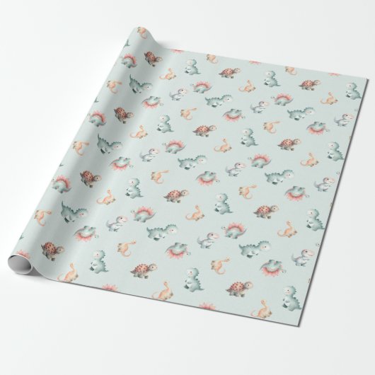 Baby Shower Wrapping Paper Mixed Dinosaur Pattern Cadeaupapier (Uitgerold)