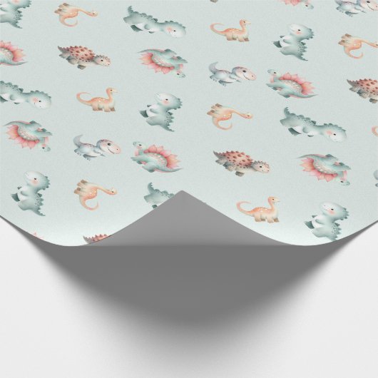 Baby Shower Wrapping Paper Mixed Dinosaur Pattern Cadeaupapier (Hoek)