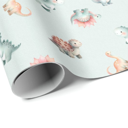 Baby Shower Wrapping Paper Mixed Dinosaur Pattern Cadeaupapier (Rol Hoek)