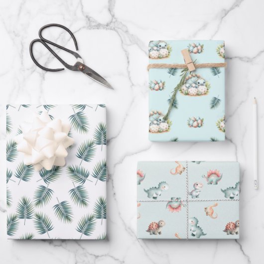 Baby Shower Wrapping Paper Set Dinosaur Dino Mite  (Voorkant)