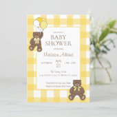Baby Shower Yellow and White Plaid Teddy Bears Kaart (Staand voorkant)