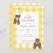 Baby Shower Yellow and White Plaid Teddy Bears Kaart (Voorkant / Achterkant)