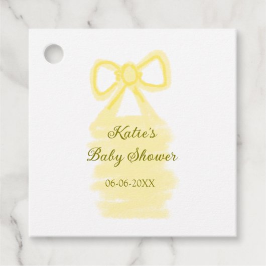 Baby shower Yellow Bow waterverf Elegant Modern Bedankjes Labels (Voorkant)