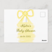 Baby shower Yellow Bow waterverf Elegant Modern Briefkaart (Achterkant)
