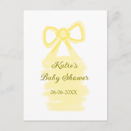 Baby shower Yellow Bow waterverf Elegant Modern Briefkaart (Voorkant)