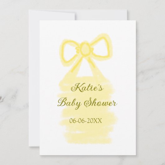 Baby shower Yellow Bow waterverf Elegant Modern Kaart (Voorkant)