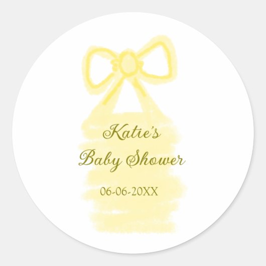 Baby shower Yellow Bow waterverf Elegant Modern Ronde Sticker (Voorkant)
