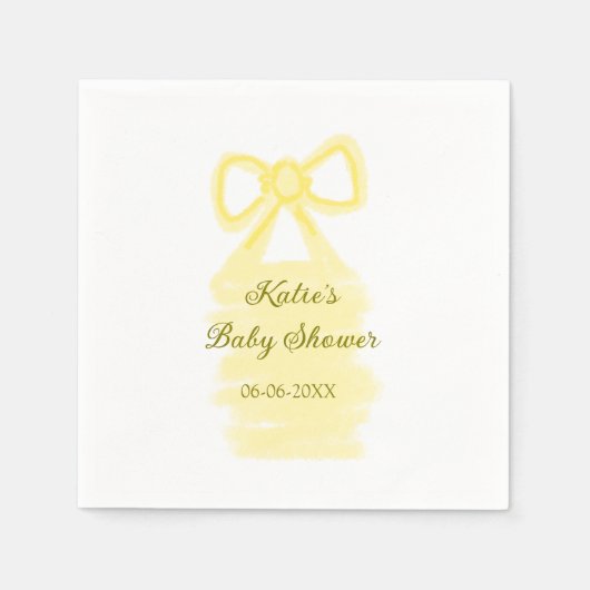 Baby shower Yellow Bow waterverf Elegant Modern Servet (Voorkant)