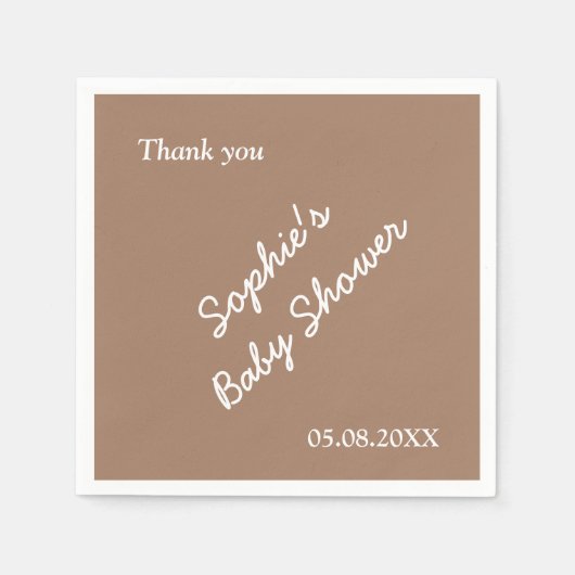 Baby shower zacht bruin minimalistisch papier serv servet (Voorkant)