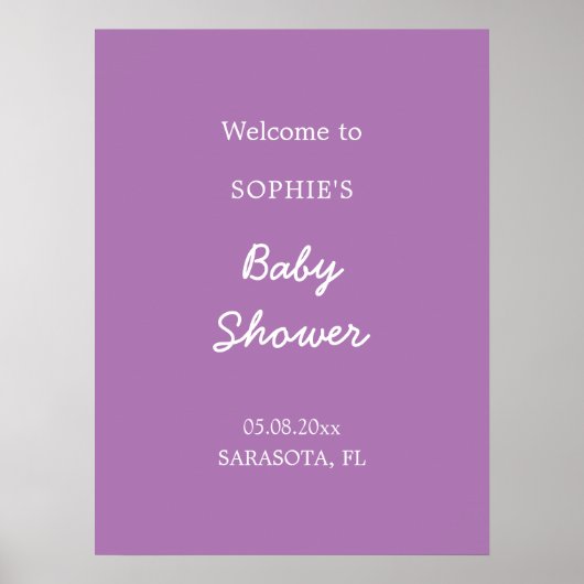 Baby shower Zachte Paarse Welkom Poster (Voorkant)