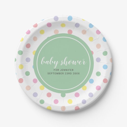 Baby shower Zachte pasta Polka Dots Papieren Bordje (Voorkant)