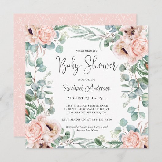 Baby shower Zachte Waterverf Kaart (Voorkant / Achterkant)