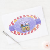 Baby shower zalm Roze Chevron Ovale Sticker (Envelop)