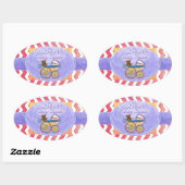Baby shower zalm Roze Chevron Ovale Sticker (Vel)