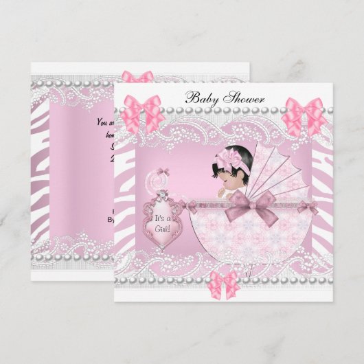  Baby shower Zebra Baby Girl Pink Lace Kaart (Voorkant / Achterkant)