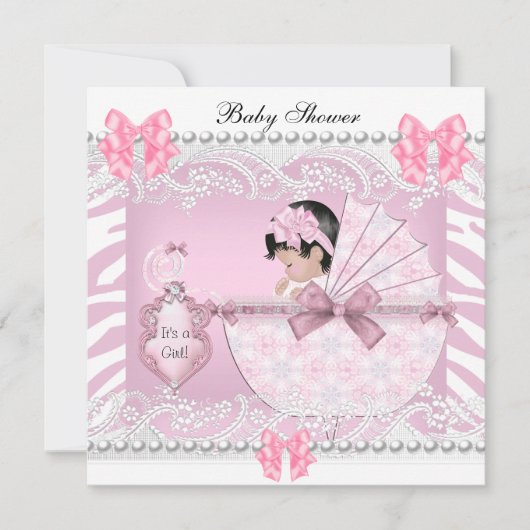  Baby shower Zebra Baby Girl Pink Lace Kaart (Voorkant)