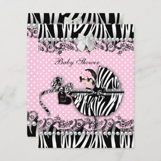 Baby shower Zebra Kaart (Voorkant / Achterkant)