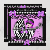 Baby shower Zebra Paars Kaart (Voorkant / Achterkant)