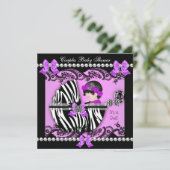 Baby shower Zebra Paars Kaart (Staand voorkant)