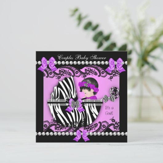 Baby shower Zebra Paars Kaart (Staand voorkant)