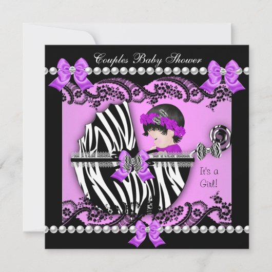 Baby shower Zebra Paars Kaart (Voorkant)
