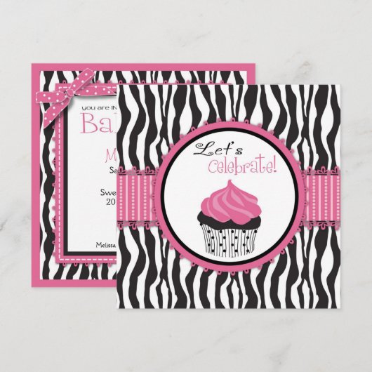 Baby shower Zebra Print & Cupcake Kaart (Voorkant / Achterkant)
