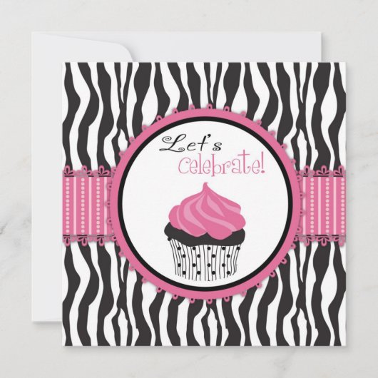 Baby shower Zebra Print & Cupcake Kaart (Voorkant)