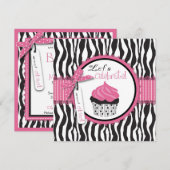 Baby shower Zebra Print & Cupcake Kaart (Voorkant / Achterkant)