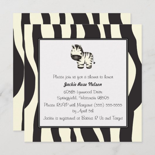 Baby shower Zebra Print Kaart (Voorkant / Achterkant)
