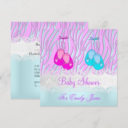 Baby shower Zebra roze blauw babymeisje of jongen Kaart (Voorkant / Achterkant)