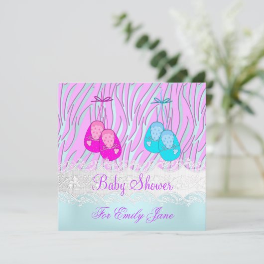 Baby shower Zebra roze blauw babymeisje of jongen Kaart (Staand voorkant)