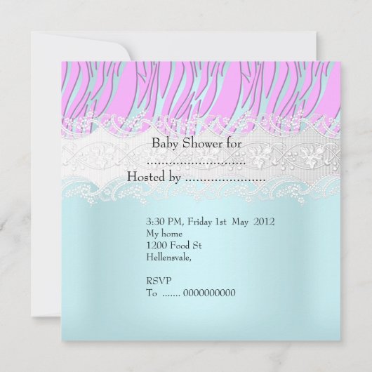 Baby shower Zebra roze blauw babymeisje of jongen Kaart (Achterkant)