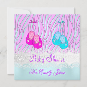 Baby shower Zebra roze blauw babymeisje of jongen Kaart