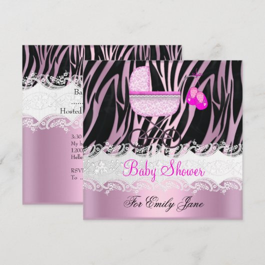 Baby shower Zebra Roze White Baby Girl Kaart (Voorkant / Achterkant)
