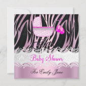 Baby shower Zebra Roze White Baby Girl Kaart (Voorkant)