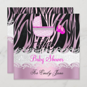 Baby shower Zebra Roze White Baby Girl Kaart