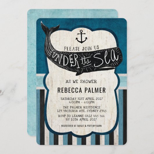  Baby shower Zee Nautical Invite Kaart (Voorkant / Achterkant)