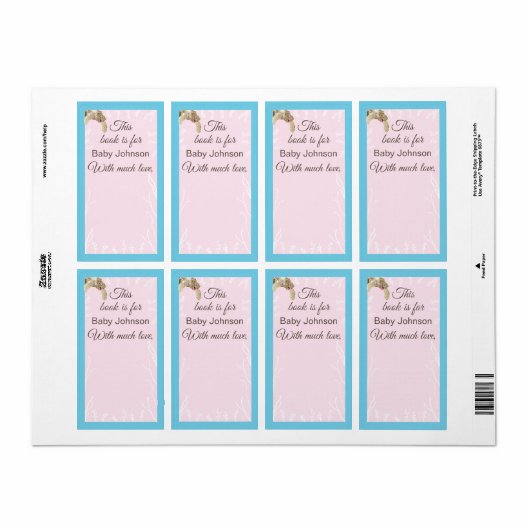 Baby shower "Zee schildpad" Bladplaat 8 Etiket (Full Sheet)