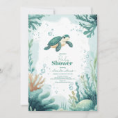 Baby shower Zee Schildpad Waterverf Baby shower Kaart (Voorkant)