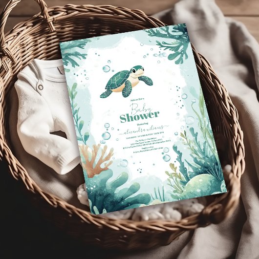 Baby shower Zee Schildpad Waterverf Baby shower Kaart