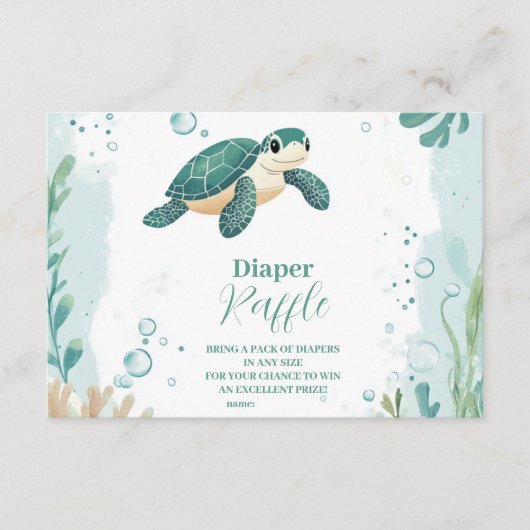 Baby shower Zee Schildpad Waterverf Diapper Raffle Informatiekaartje (Voorkant)