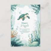 Baby shower Zee Schildpad Waterverf Diapper Raffle Informatiekaartje (Voorkant)