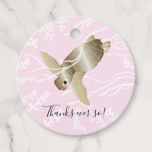 Baby shower Zee Turtle Pink Bedankjes Labels (Voorkant)