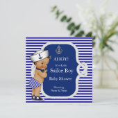 Baby Shower Zeeman Blauw Gestreepte Bruine Haarkle Kaart (Staand voorkant)